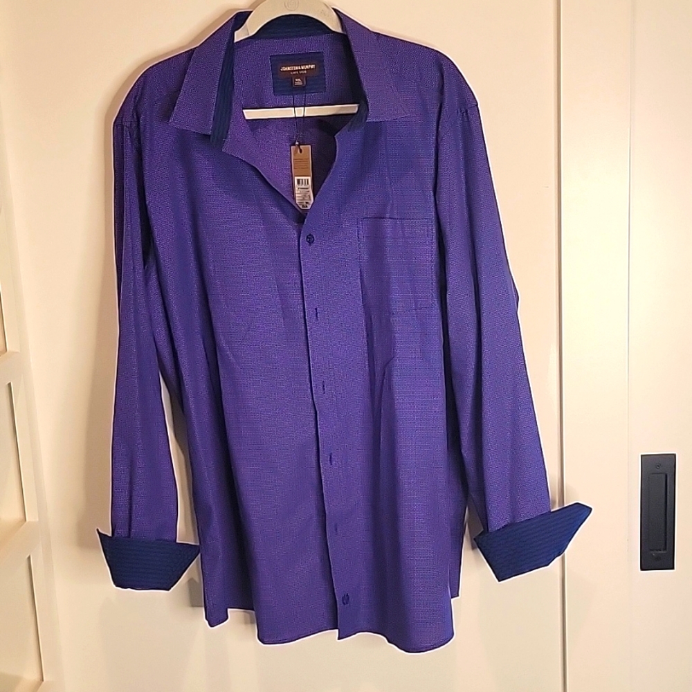 Johnston & Murphy XXL NWT Purple Textured Men's Long Sleeved Dress Shirt
